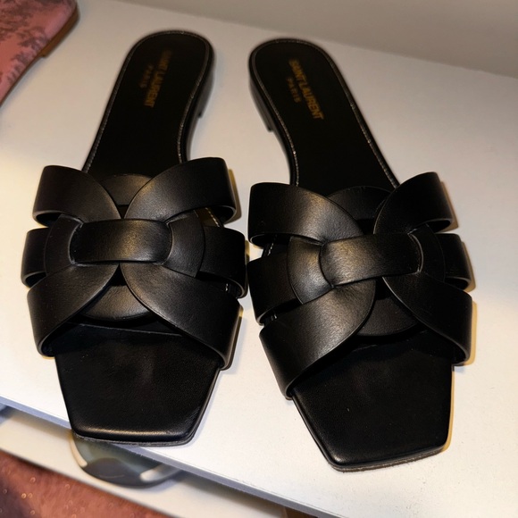 Saint Laurent Tribute Leather Mules Slides Sandals EU 40.5 - Picture 9 of 12